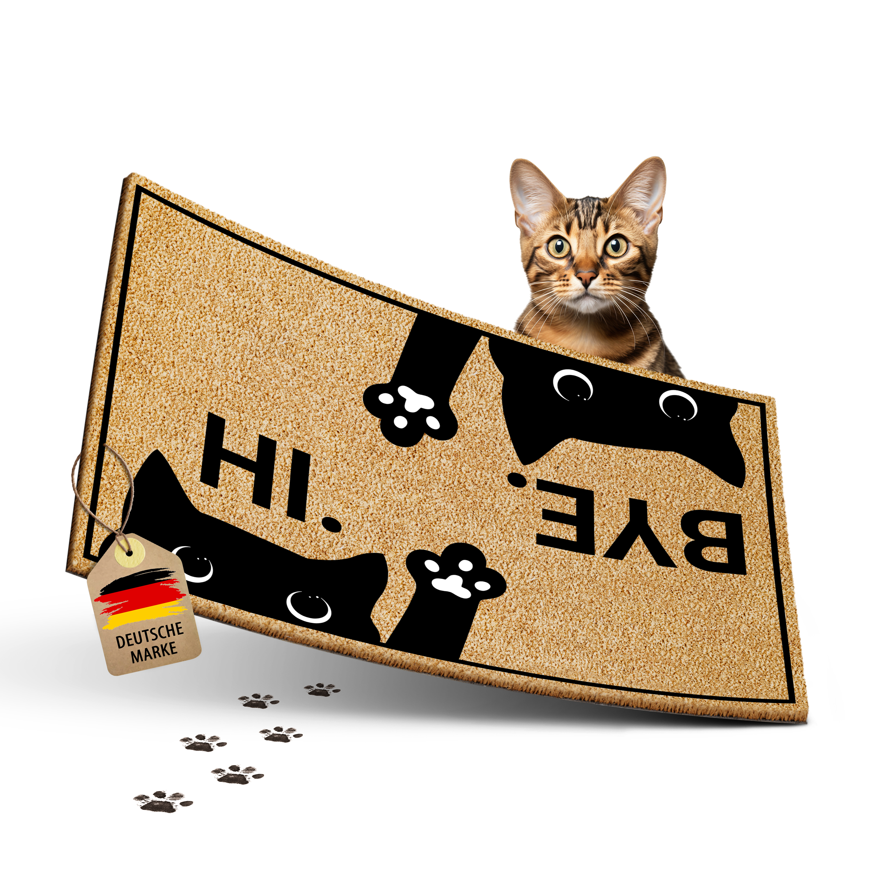 ElbFuchs® Fußmatte Katze Kokos 60x40cm | HI & Bye Katze | [EXTRA LANGLEBIG & rutschfest]