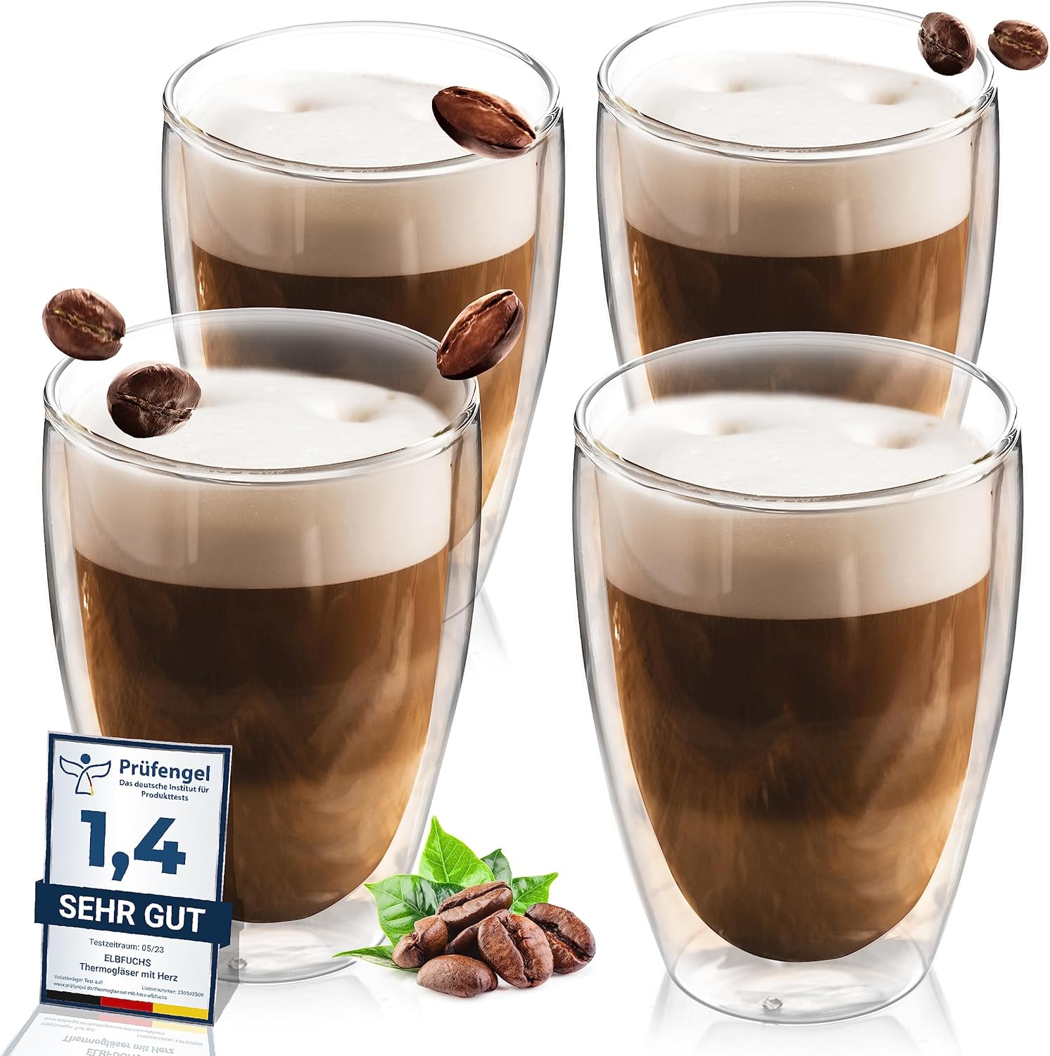 ElbFuchs® Doppelwandige Latte Macchiato Gläser Set [4x 350ml]