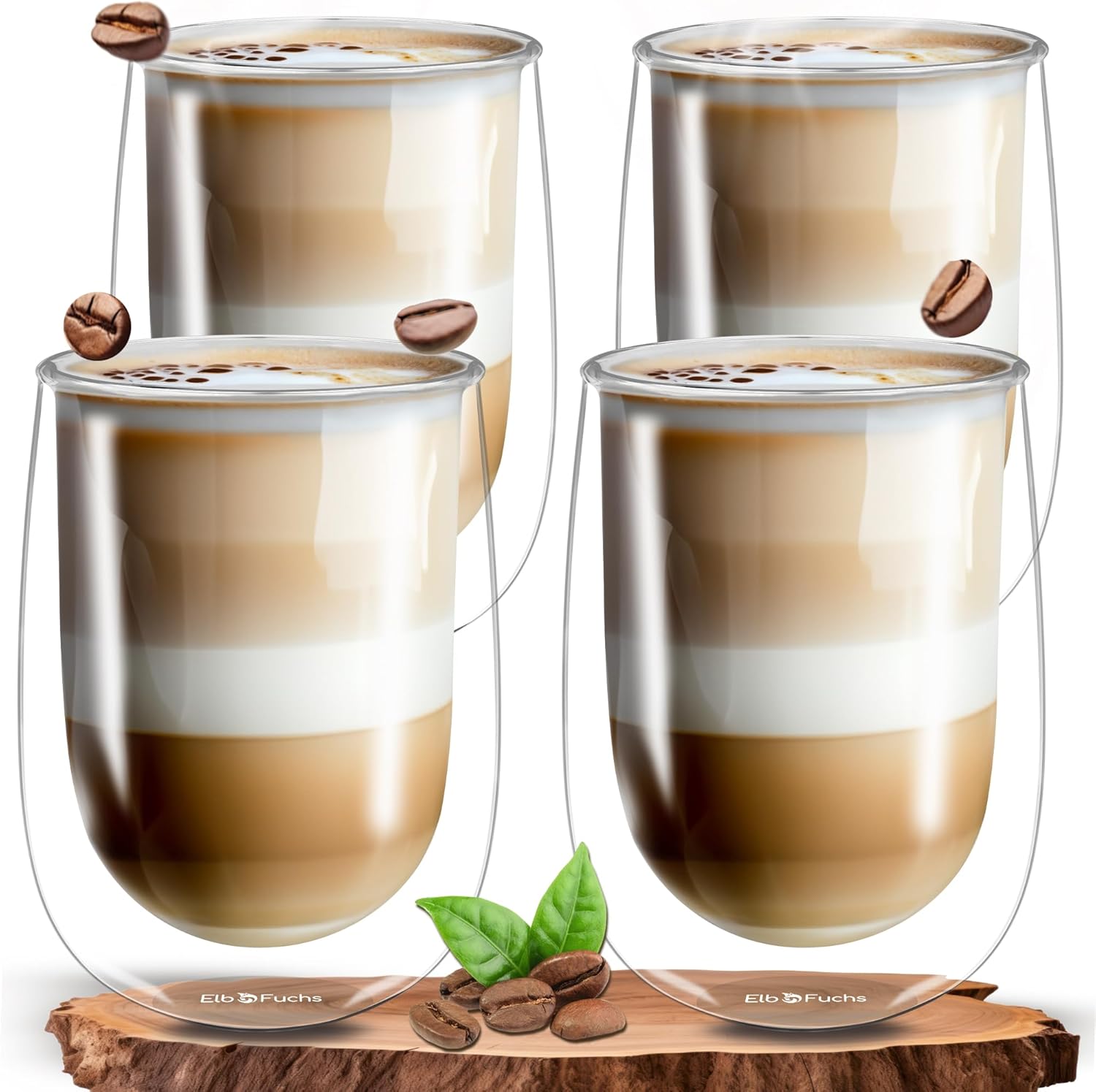 ElbFuchs® Doppelwandige Latte Macchiato Gläser Set [4x 350ml]